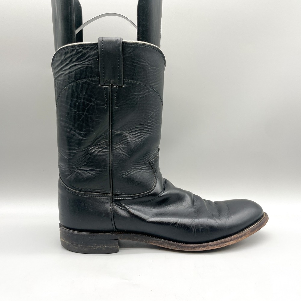 Justin Mens 11.5B Western Cowboy Boots Black Leather Classic Rugged Ranch Rodeo